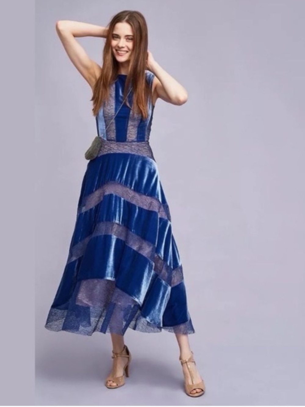 Anthropologie TRACY REESE Frost Velvet Midi Dress in Night Sky Blue